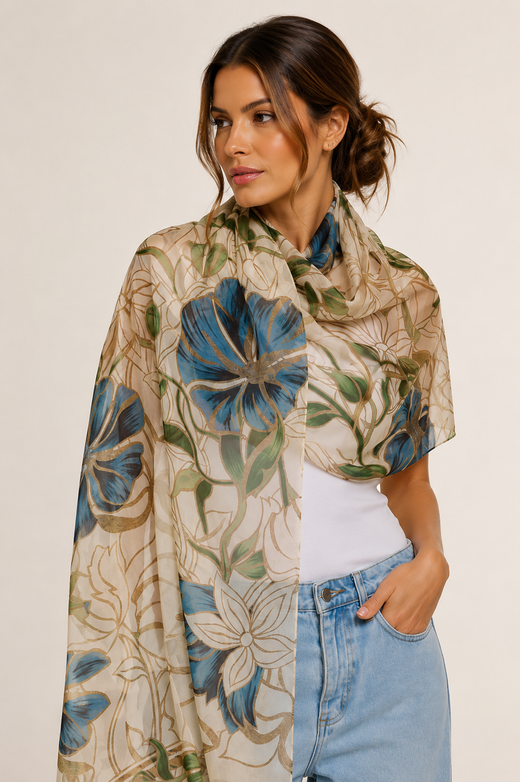Chal Marble Flowers- Mousseline de Seda/ 60x210 - Scarfme | Bufandas, Pañuelos, Chales, Turbantes
