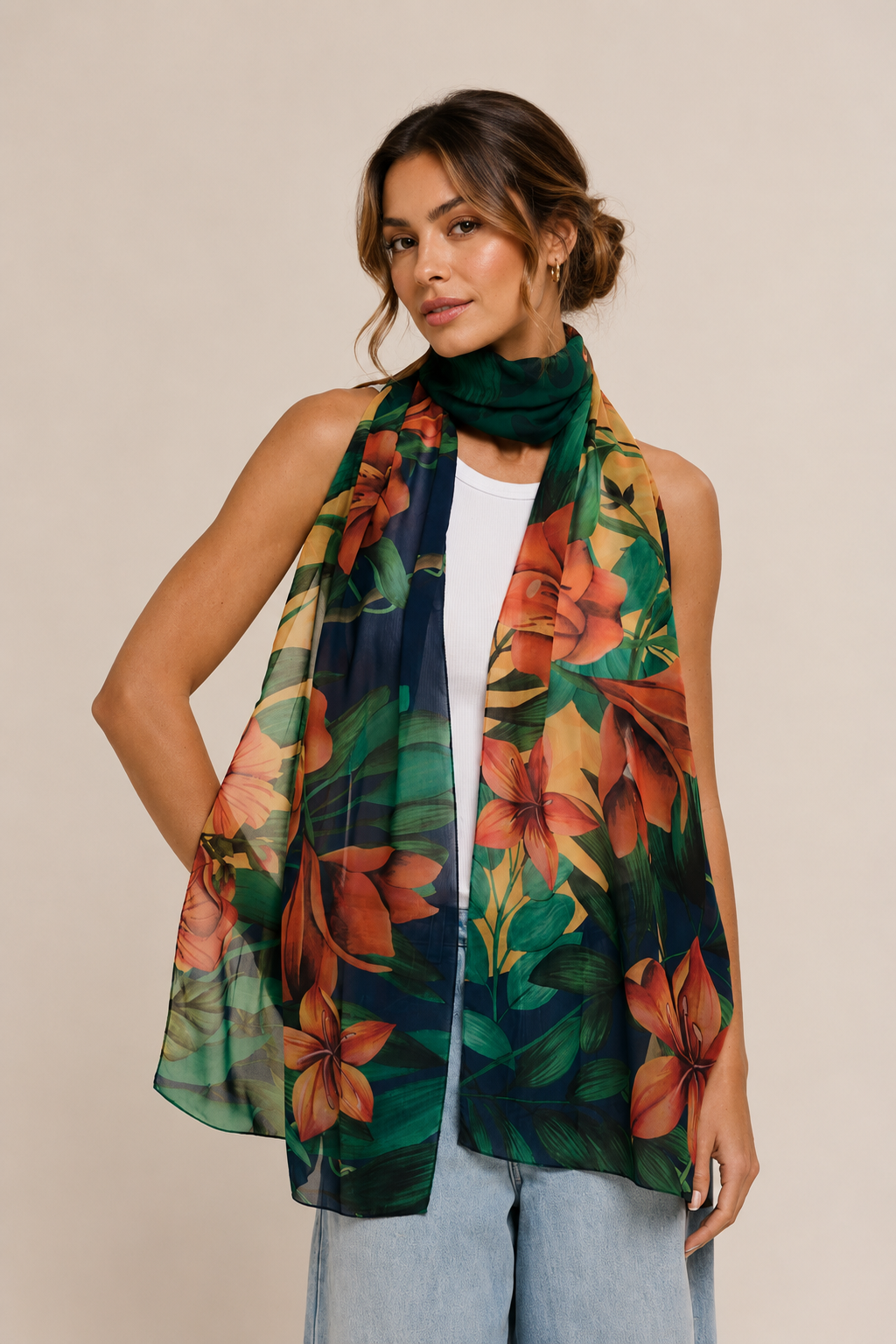 Chal Brasil Tropical - Mousseline de Poliéster/ 45x210 - Scarfme | Bufandas, Pañuelos, Chales, Turbantes