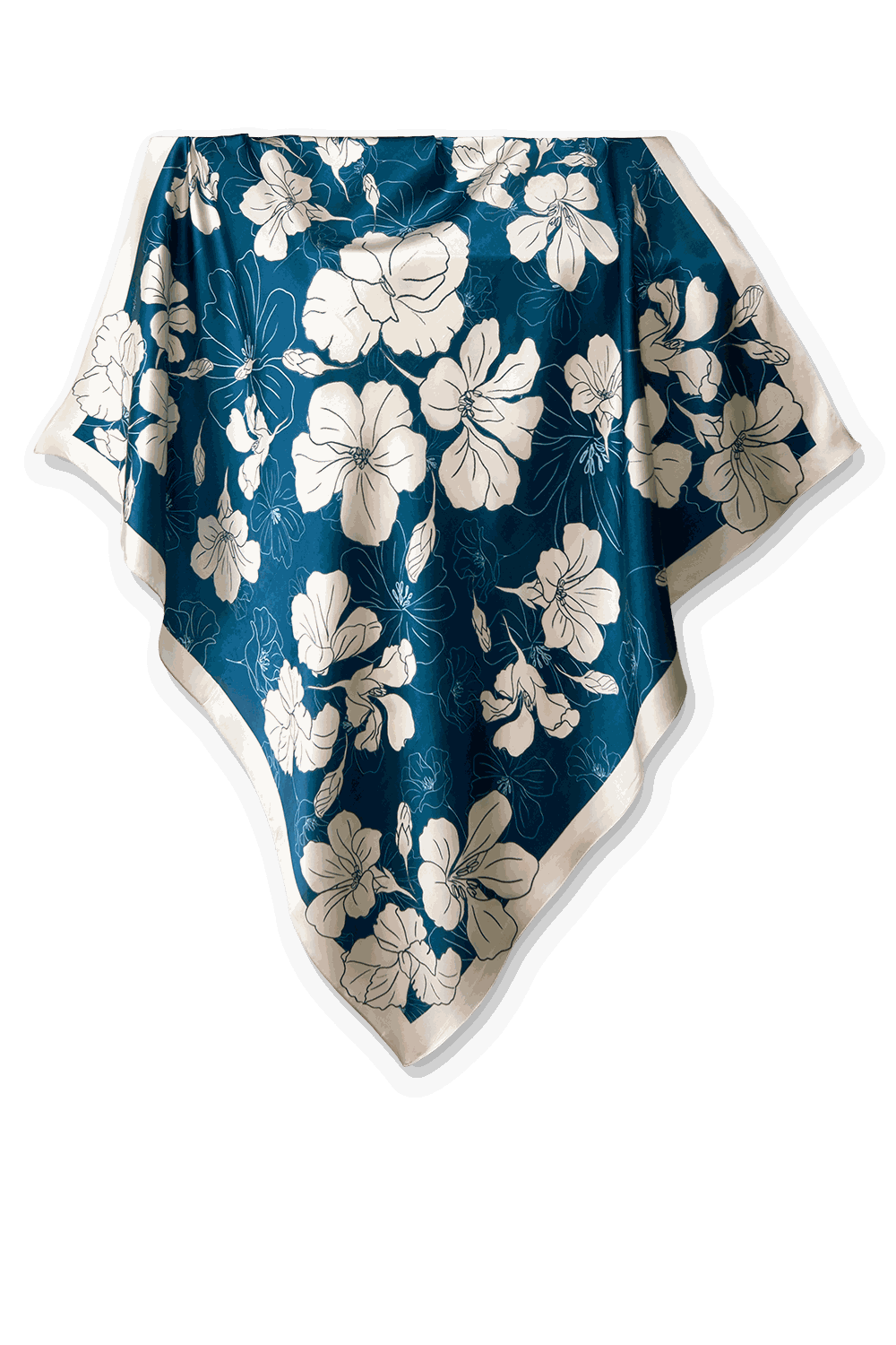 Pañuelo Floral Gráfico Marinho- Satén de Seda/ 90x90 - Scarfme | Bufandas, Pañuelos, Chales, Turbantes