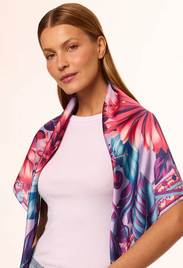 Pañuelo Flor Flamingo - Satén de Seda/ 90x90