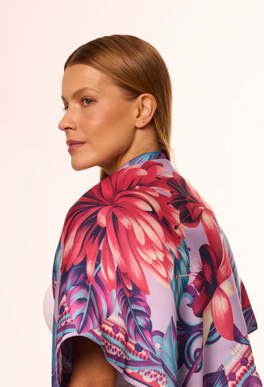 Pañuelo Flor Flamingo - Satén de Seda/ 90x90