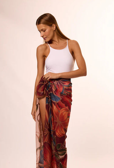 Max Pañuelo Marble Flowers Bordeaux- Mousseline de Poliester/ 130x130