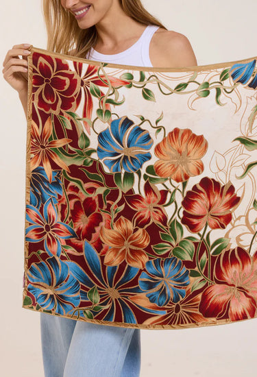 Pañuelo Marble Flowers- Satén de Seda/ 65x65