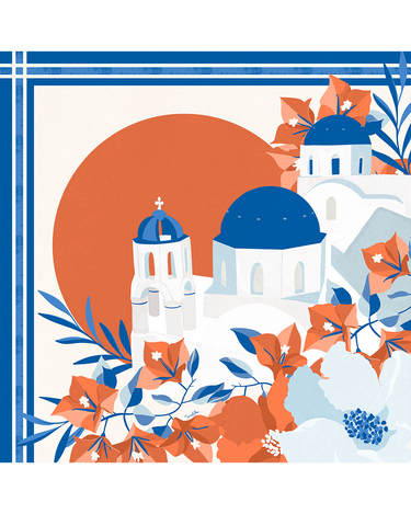 Pañuelo Santorini- Twill de Seda/ 65x65 - Scarfme | Bufandas, Pañuelos, Chales, Turbantes