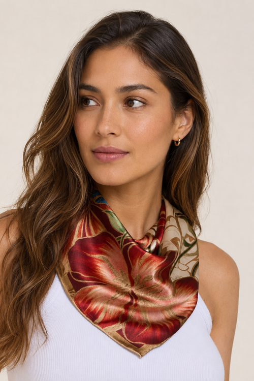Pañuelo Marble Flowers- Satén de Seda/ 65x65