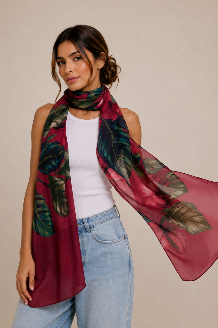Chal Flor Flamingo- Mousseline de Seda/ 60x210 - Scarfme | Bufandas, Pañuelos, Chales, Turbantes