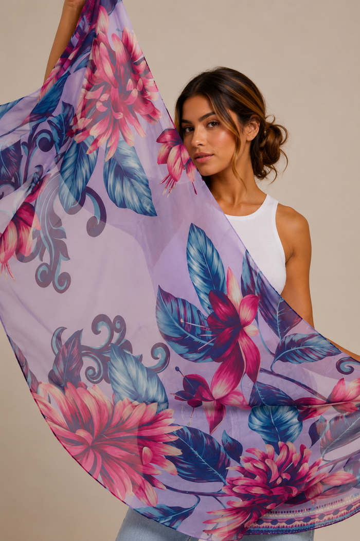 Chal Flor Flamingo- Mousseline de Seda/ 60x210 - Scarfme | Bufandas, Pañuelos, Chales, Turbantes