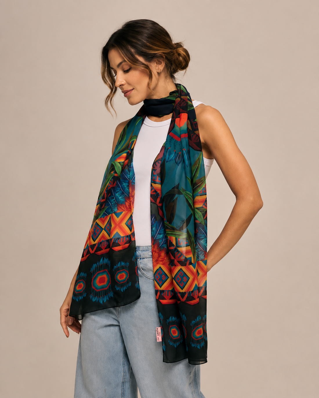 Chal Amazonía Indígena - Mousseline de Poliéster/ 45x210 - Scarfme | Bufandas, Pañuelos, Chales, Turbantes
