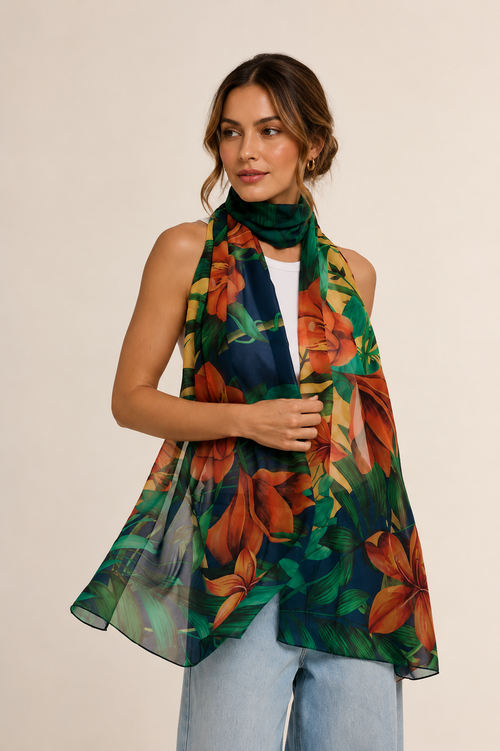 Chal Brasil Tropical - Mousseline de Poliéster/ 45x210 - Scarfme | Bufandas, Pañuelos, Chales, Turbantes