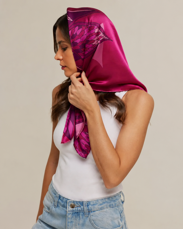 Pañuelo Ramos de Púrpura- Satén de Seda/ 90x90 - Scarfme | Bufandas, Pañuelos, Chales, Turbantes