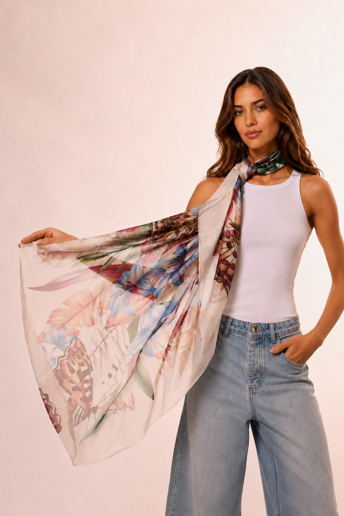 Max Pañuelo Flora Light- Mousseline de Seda/ 130x130 - Scarfme | Bufandas, Pañuelos, Chales, Turbantes