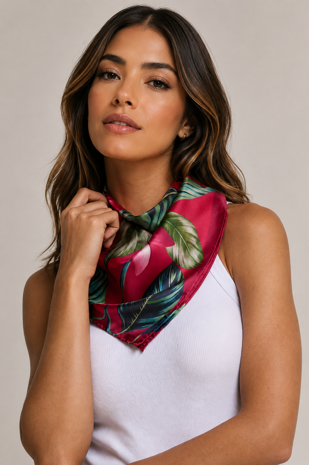 Pañuelo Flor Flamingo - Twill de Seda/ 65x65