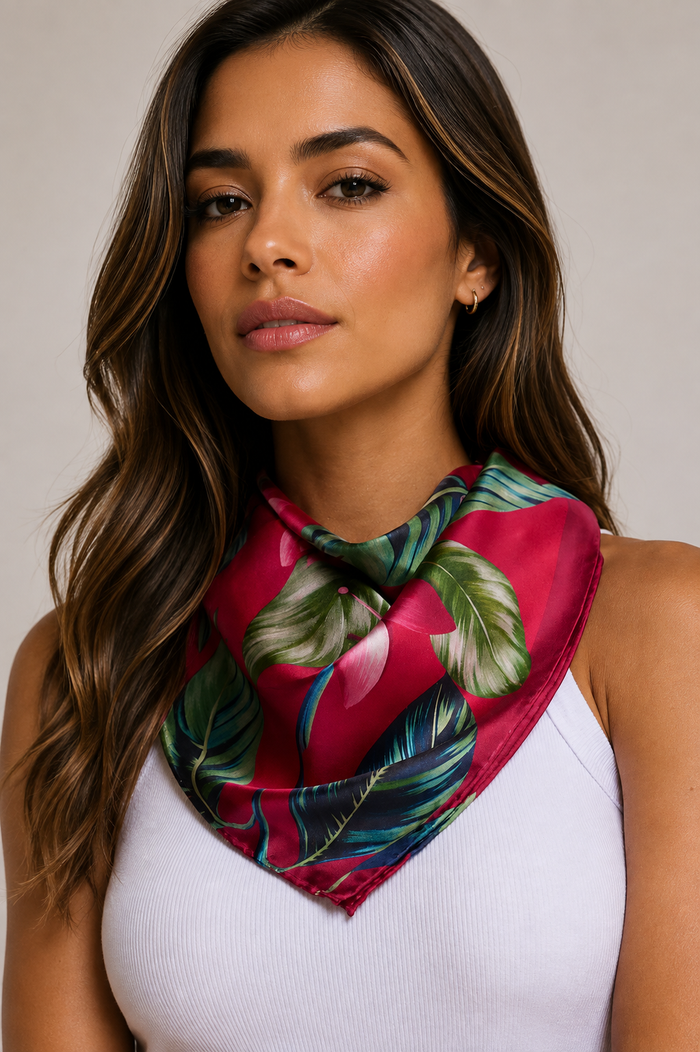 Pañuelo Flor Flamingo - Twill de Seda/ 65x65
