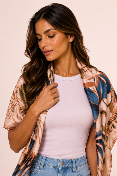 Pañuelo Marble Flowers - Satén de Poliéster/ 90x90 - Scarfme | Bufandas, Pañuelos, Chales, Turbantes