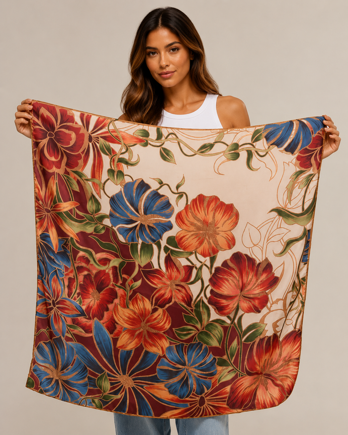 Pañuelo Marble Flowers - Satén de Poliéster/ 90x90 - Scarfme | Bufandas, Pañuelos, Chales, Turbantes