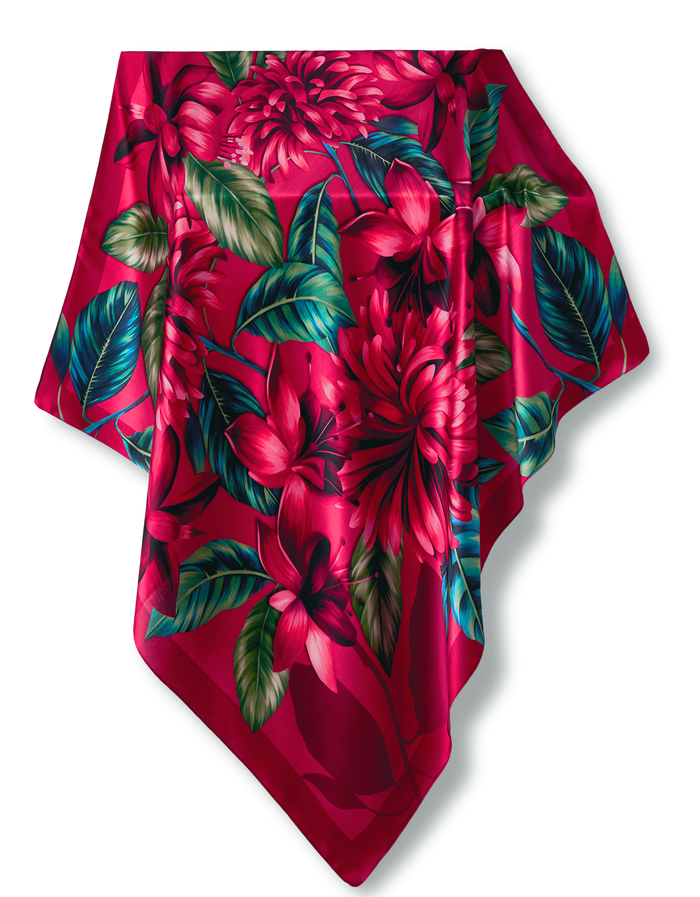Pañuelo Flor Flamingo - Satén de Seda/ 90x90 - Scarfme | Bufandas, Pañuelos, Chales, Turbantes
