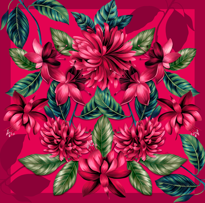 Pañuelo Flor Flamingo - Twill de Seda/ 65x65 - Scarfme | Bufandas, Pañuelos, Chales, Turbantes