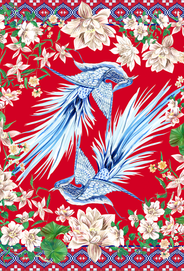 Pañuelo Pássaros Oriente- Twill de Seda/ 50x50