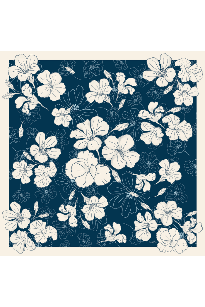 Pañuelo Floral Gráfico Marinho- Satén de Seda/ 90x90 - Scarfme | Bufandas, Pañuelos, Chales, Turbantes