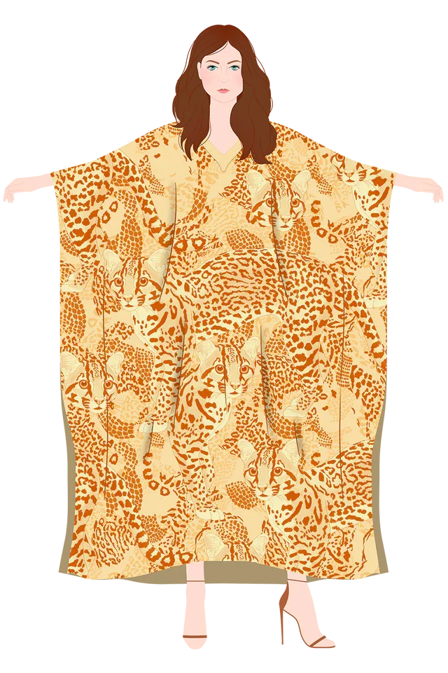 Kaftan Jaguatirica do Serrado- Largo en Seda - Scarfme | Bufandas, Pañuelos, Chales, Turbantes