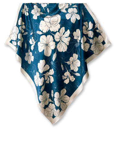 Pañuelo Floral Gráfico Marinho- Satén de Seda/ 90x90 - Scarfme | Bufandas, Pañuelos, Chales, Turbantes