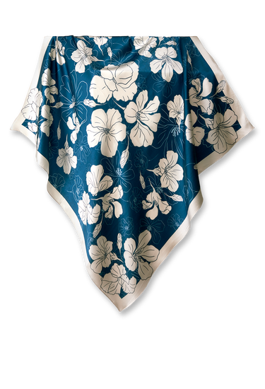 Pañuelo Floral Gráfico Marinho- Satén de Seda/ 90x90 - Scarfme | Bufandas, Pañuelos, Chales, Turbantes