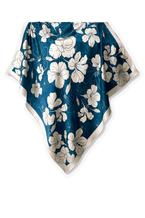 Pañuelo Floral Gráfico Marinho- Satén de Seda/ 90x90 - Scarfme | Bufandas, Pañuelos, Chales, Turbantes