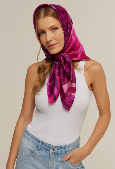Pañuelo Ramos de Púrpura- Satén de Seda/ 90x90 - Scarfme | Bufandas, Pañuelos, Chales, Turbantes