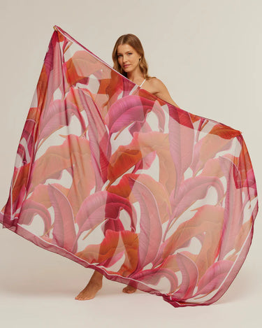 Pareo Pink Folhagem- Georgete de Poliester/ 130x200 - Scarfme | Bufandas, Pañuelos, Chales, Turbantes