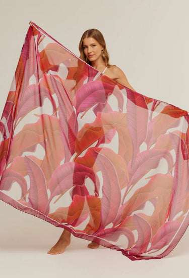 Pareo Pink Folhagem- Georgete de Poliester/ 130x200 - Scarfme | Bufandas, Pañuelos, Chales, Turbantes
