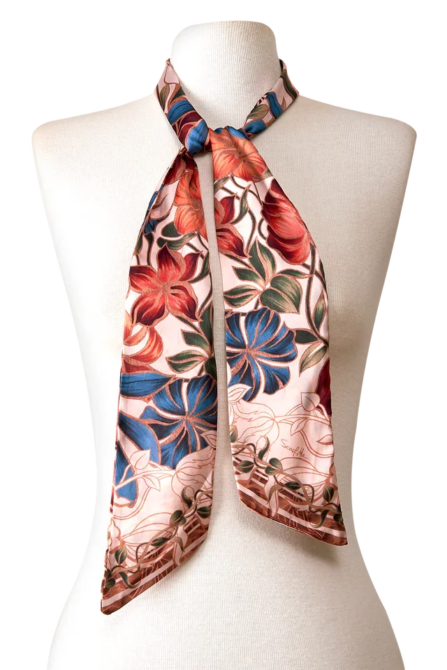 Twilly Marble Flowers- Satén de Seda/ 8x130 - Scarfme | Bufandas, Pañuelos, Chales, Turbantes